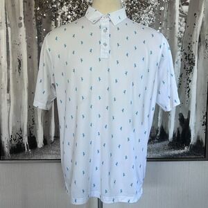 Straight Down Mens White Blue Hula Dancer Pattern Golf Polo - Size XL